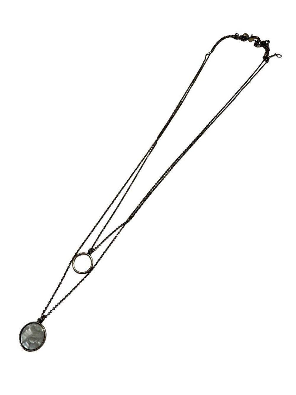 Double Layer Gold Tone  Necklace With Round Pendant & Open Circle Accent Design